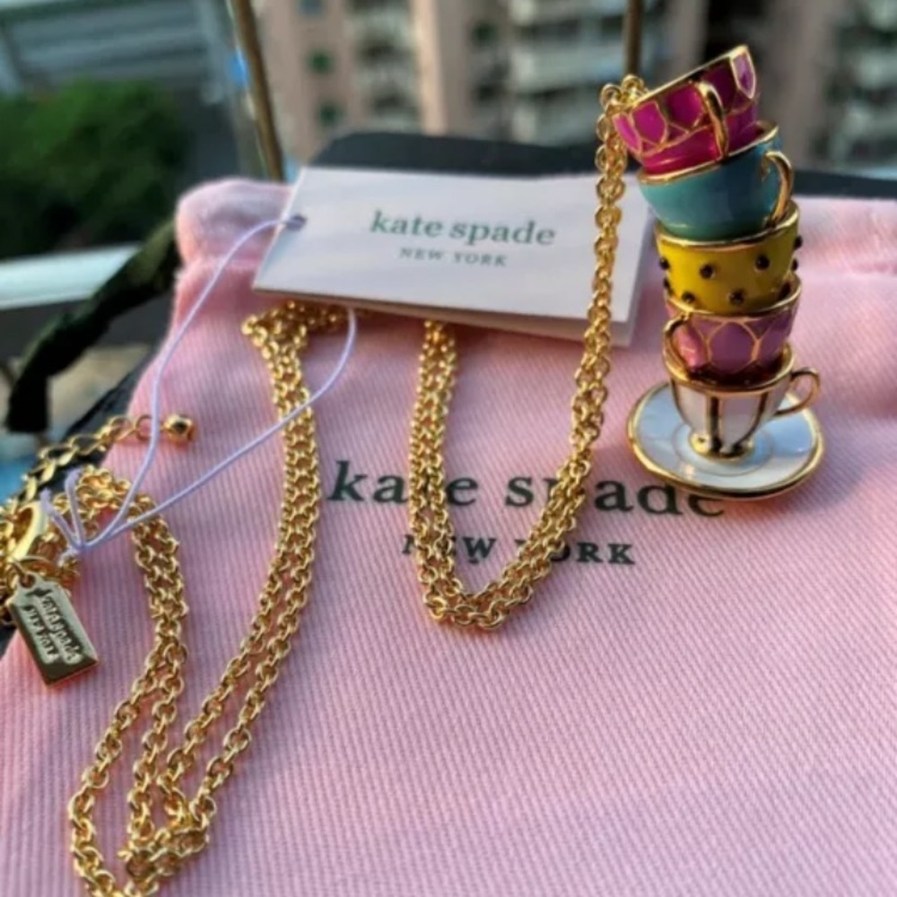 NWT Kate Spade Pink Tea Cups Pendant - Picture 2 of 4